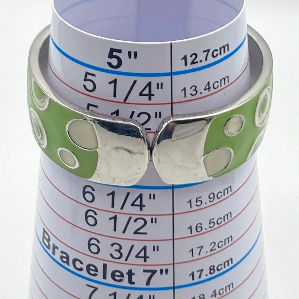 Geneva Women's Watch Silver Tone Green Enamel Look Cuff MOP New Battery SMALL 6